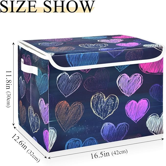 Storage Cube with Lid Doodle Hearts Print 16.5×12.6×11.8 IN Collapsible Large Capacity Foldable Storage Basket Bin Organizer