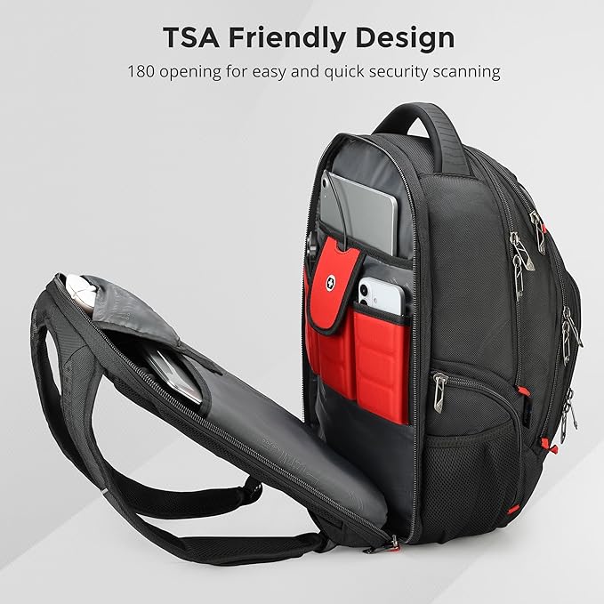 Swissdigital Design Travel Backpack for men with Apple Find My TSA Friendly USB Charging RFID Protection Business Backpack Fits 15.6 Laptops Black | J149508F-BR