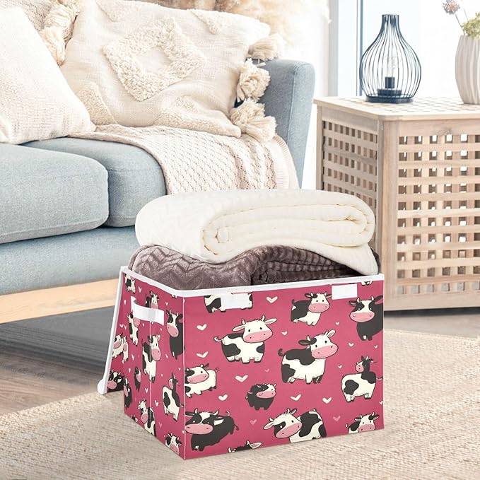 Storage Bins With Lid Stackable Fabric Closet Organizer Clothing Storage Large Boxes For Closet Shelves Bedroom Red Cat Pattern