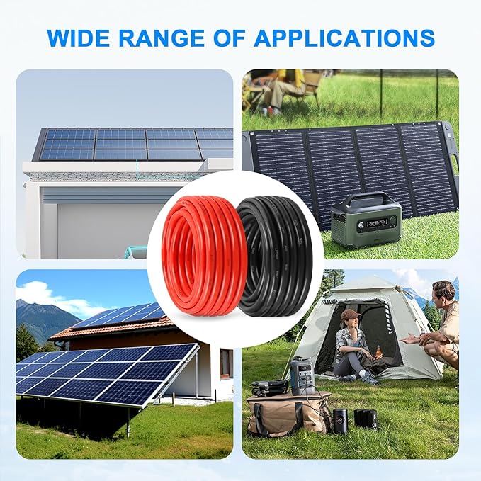 XRDS -RF 8AWG Solar Panel Wire 10mm² 2 Pack 30FT Red &amp Black Solar Extension Cable PV Wire with Tinned Copper Sunlight &amp UV Resistant for Solar Panel RV Inverter Battery Off-Grid Syste