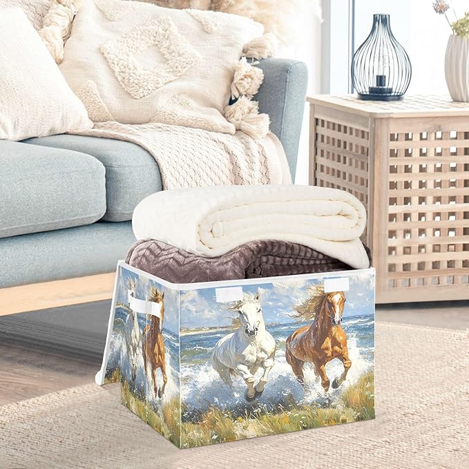 senya Baskets Collapsible Storage Bins with Lids Horse Print D Storage Boxes Clothes Baskets for Organizing