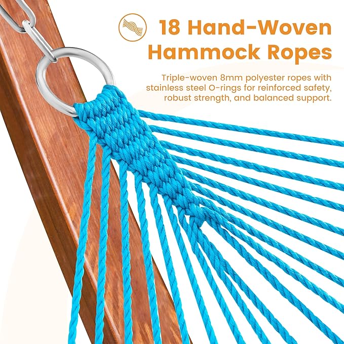 Lazy Daze Hammocks 10.5 FT Double 2 Person Caribbean Rope Hammock Hand Woven Polyester Hammock with Spreader Bars for Outside Outdoor Backyard Patio Poolside 450 LBS Capacity Rainbow