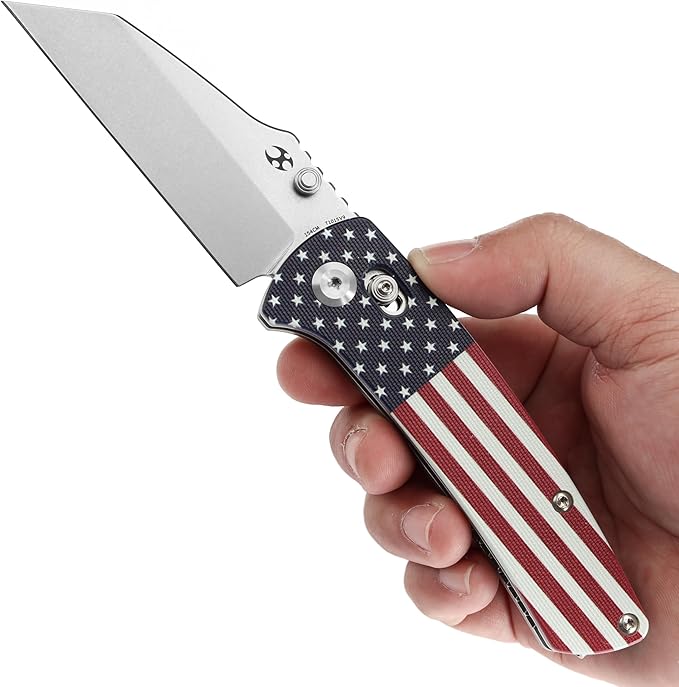KANSEPT Main Street Pocket Folding Knife 3.36 Inch 154CM Sharp Steel Blade American Flag G10 Handle with Axis Lock and Thumb Stud Perfect Clip for Camping Hiking Fishing Gift Everyday Carry T1015v9