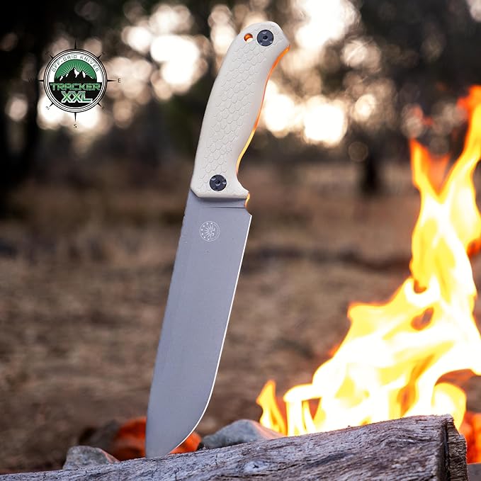 Off-Grid Knives - TRACKER-XXL Fixed Blade Knife Cryo D2 Blade Steel G10 Scales Kydex Sheath OG Lo-Pro Belt Attachment Chopping Camping Bushcraft Hunting Survival (Coyote)