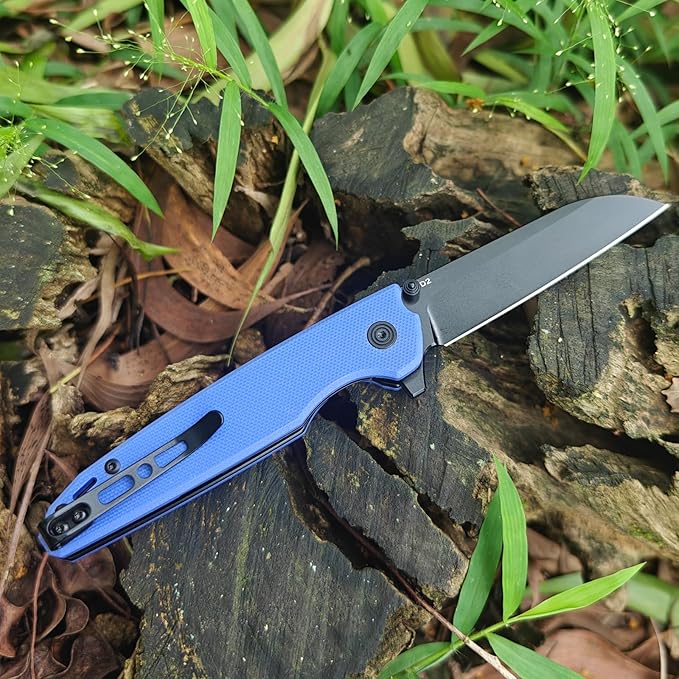 D2 Steel Folding Pocket Knife with Reversible Clip: 3.14 Black Sheepsfoot Blade Liner Lock G10 Handle Small EDC Flipper Knives Camping Tool for Man &amp Women Blue