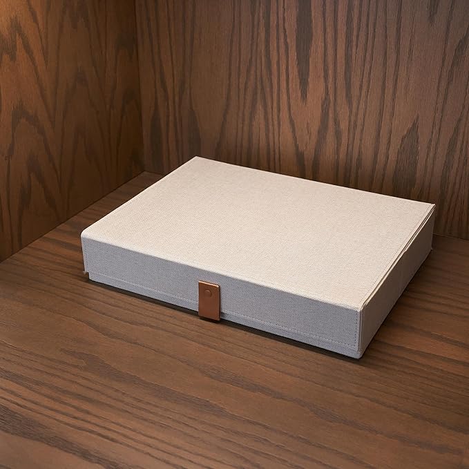 Decorative Photo Storage Boxes with Lids - Set of 2 Beautiful Linen Organizers Are Perfect to Safely Store Your Pictures Documents Scrapbooking Supplies Keepsakes and Other Memories in Style