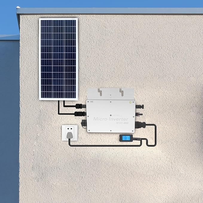 800W MPPT Solar Power Inverter with LCD Display Micro Inverter Grid Tie Microinverter for Home and Commercial Use 120V (90-140VAC)&amp230V (170-260VAC) 22-50VDC