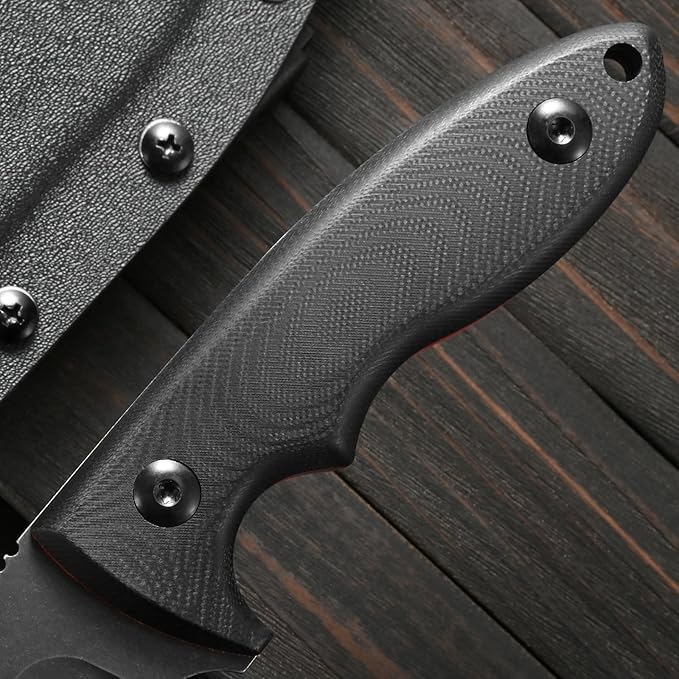 Sitivien ST24 Fixed Blade Knife AUS-8 Brushed Steel Blade Double Color G10 Handle Full Tang EDC Fixed Knifes for Outdoor Working Camping Hunting Fishing(Black Handle+Black)