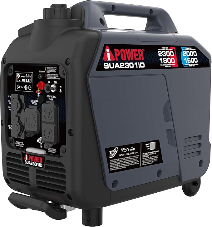 A-iPower 2300-Watt Portable Inverter Generator Dual Fuel RV Ready CARB Compliant CO Sensor Light Weight With Telescopic Handle For Backup Home Use Tailgating &amp Camping (SUA2301iD)