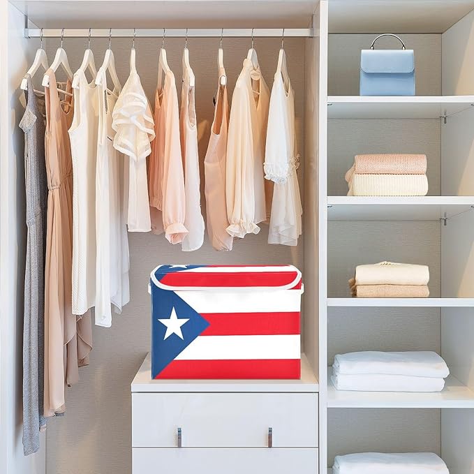 Puerto Rico Flag Puerto Rican National Red Storage Containers with Lids Foldable Box Organizer Extra Large Storage for