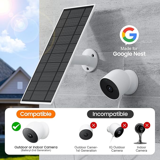 Solar Panel for Google Nest Camera 2Pack Upgraded Solar Power Charger for Google Nest Cam Indoor &amp Outdoor(Battery Version) Flexible Solar Panels with IP65 Waterproof 13.1Ft Charging Cable