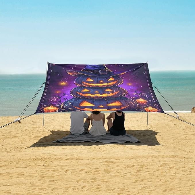 ALAZA Three Pumpkins Beach Tent Sun Shelter Portable Canopy Sunshade for Outdoor Camping Picnics Backyard Fun 10x9 ft