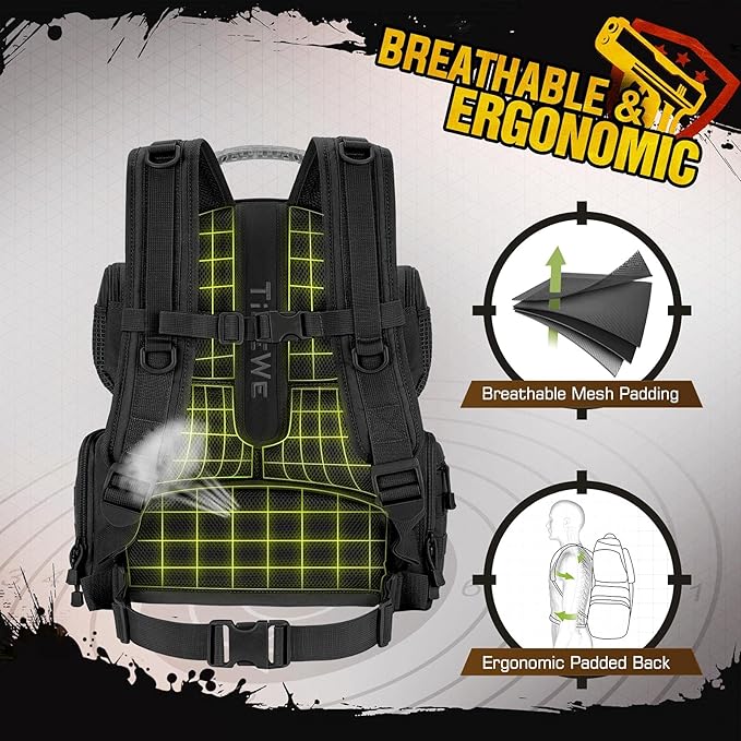 TIDEWE Tactical Range Backpack with Removable Divider Handgun Backpack with 4 Pistol Case Range Bag with Hard Glasses Case