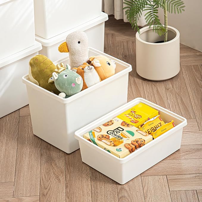 Yishyfier 15 Quart White Storage Bins with lidsOffice stackable Plastic Boxes Set of 4Garage organization Storage Box with handle for Organizing Snacks Crafts Legos Toolsbooks (white 4L)