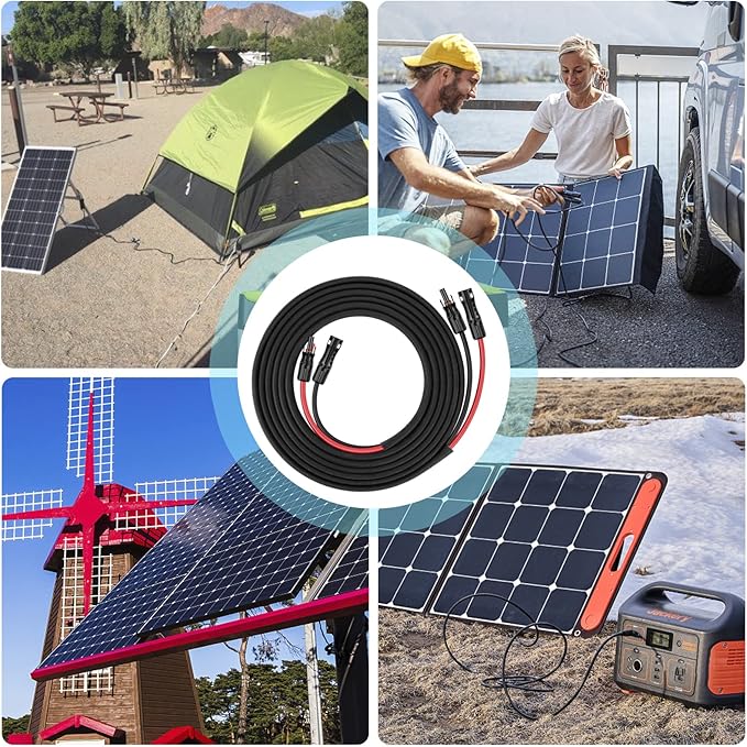 20FT 8AWG Solar Panel Extension Cable with Female &amp Male Connectors Solar Extension Cable for Solar Panels Charge Controllers and Solar Generators (20FT)
