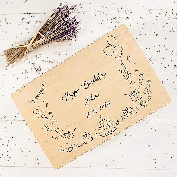 Creative Deco Personalized Wooden Storage Box Birthday Box | 11.8x7.87x5.51in (+-0.5) | Minimalistic Design | Hinged Lid Handles &amp Engraving | Birthday Gift Box | UNSANDED Keepsake Memory Souvenir