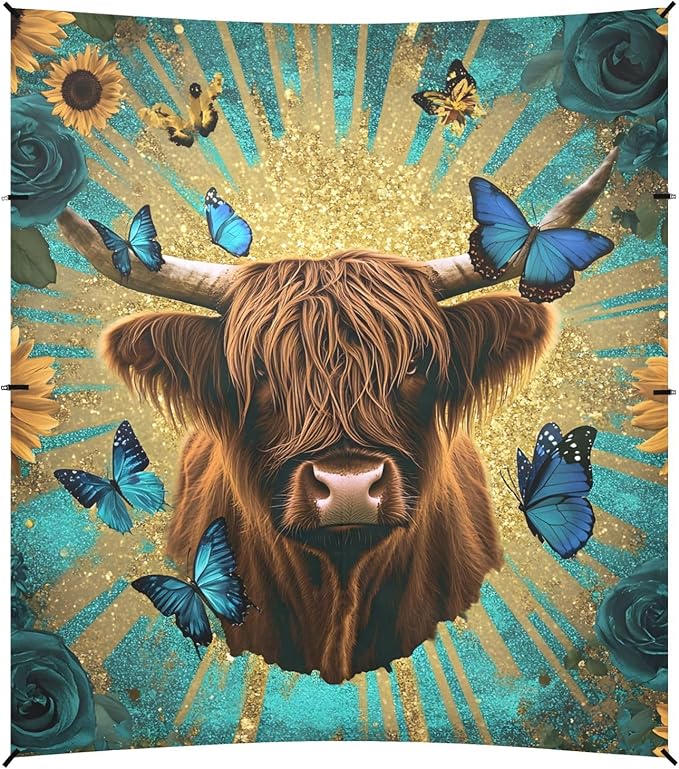 ALAZA Highland Cow Roses Sunflowers Beach Tent Sun Shelter Portable Canopy Sunshade for Outdoor Camping Picnics Backyard Fun 10x9 ft