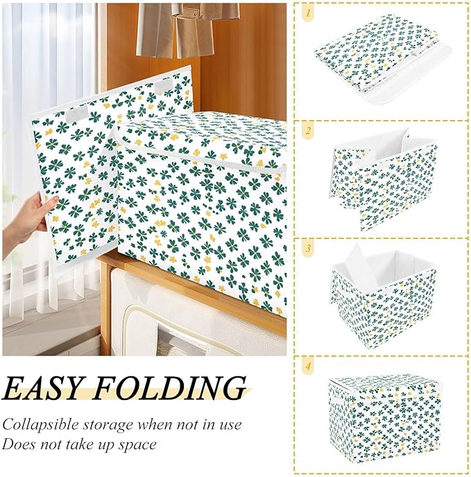 Clover Pattern Fabric Storage Bins with Lids and HandleFoldable Storage Bins with LidsCloset Organizers for Clothes Storage Room Organization Office Storage Chest Organizer