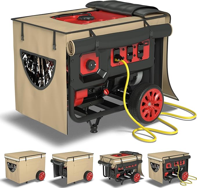 2025 Upgrade Generator Covers While Running 900D+210D Double Layer Production Heavy Duty Dustproof and Waterproof Generator Covers for 5000W-10000W Frame Generators khaki with Storage Bag