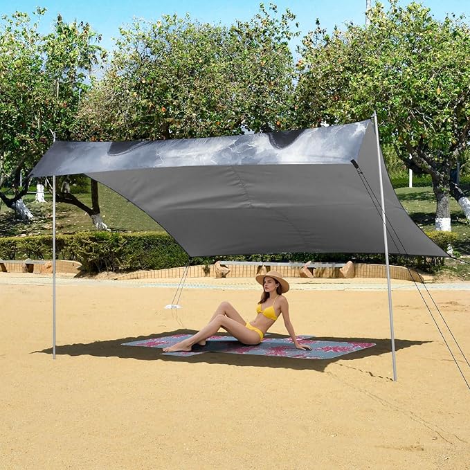 ALAZA Clouds Lightening Storm Wolf Beach Tent Sun Shelter Portable Canopy Sunshade for Outdoor Camping Picnics Backyard Fun 10x9 ft