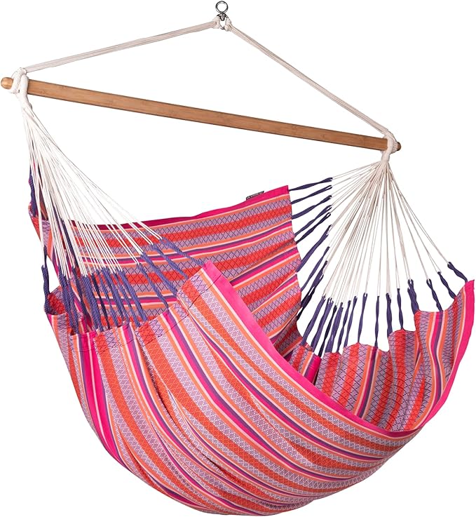 LA SIESTA - XL King Habana Cotton Hammock Swing - Indoor/Outdoor Boho Hanging Chair - Max 355 Lbs Flamingo