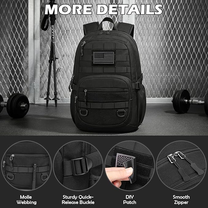 25L Military Tactical Backpack - Molle Army 3 Days Assault Pack Out Bag Hiking Rucksack Black