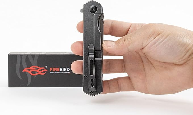 Firebird Ganzo FH13-SS Folding Pocket Knife 3.4 D2 Steel Blade All Steel Handle with Clip Outdoor Camping EDC Utility Pocket Knife (Titan Dark grey)