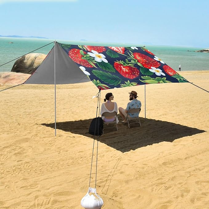 ALAZA Strawberry Leaf Flower Pattern Beach Tent Sun Shelter Portable Canopy Sunshade for Outdoor Camping Picnics Backyard Fun 10x9 ft