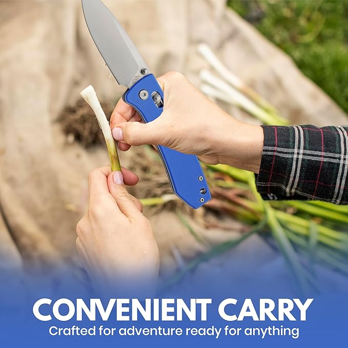 Rite Edge 4.25 Folding Pocket Knife with Blue G10 Handle – Razor Sharp 8Cr13 Stainless Steel Blade Rolling Lock (RLS) EDC Folding Knife for Men &amp Women Camping Hiking Fishing Outdoor &amp E