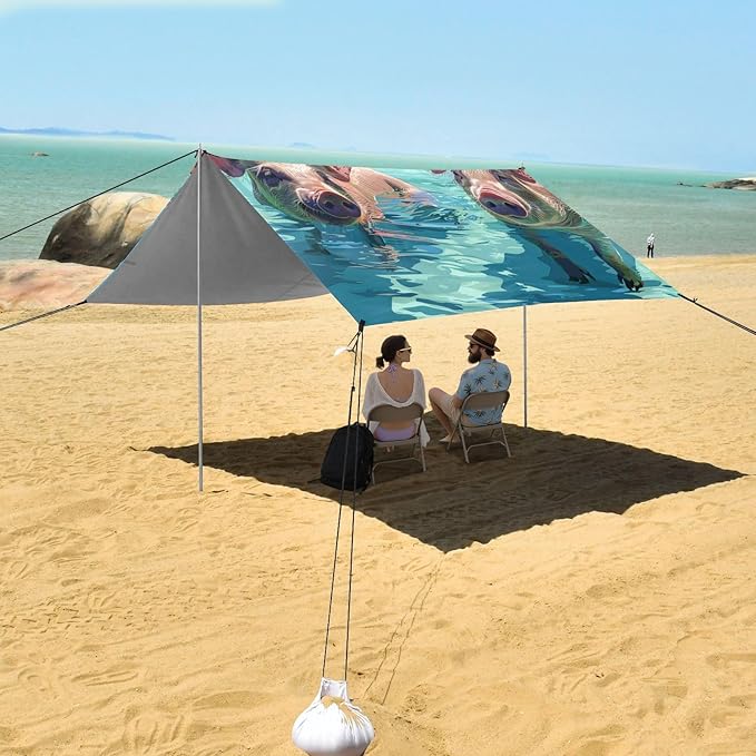 ALAZA Two Swimming Pigs Beach Tent Sun Shelter Portable Canopy Sunshade for Outdoor Camping Picnics Backyard Fun 10x9 ft