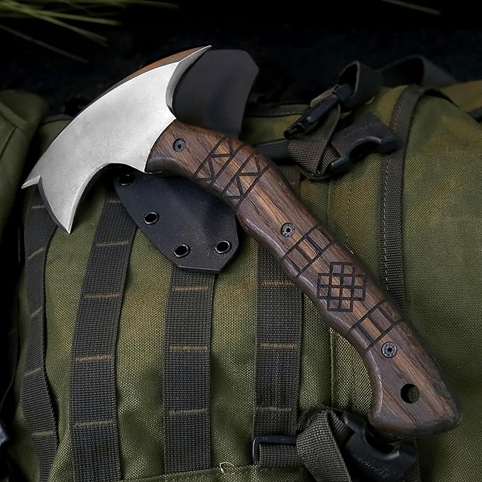 AncientSmithy Compact Tactical Tomahawk 11 Full Tang Camping Axe with Sheath Small Survival Hatchet Bushcraft Tomahawks for Outdoor with Spike