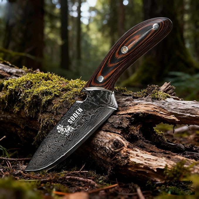 SODEN Damascus Camping KnifeVG-10 Fixed Blade Survival Tool with Bottle Opener for Outdoor Hunting &amp Hiking | Full Tang &amp Ergonomic Handle