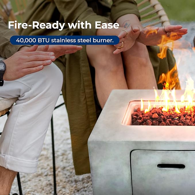 SereneLife Propane Gas Fire Pit Table 40000 BTU Square Outdoor Firepit with Protective Cover Durable Metal Construction and Stylish Design for Patio or Backyard
