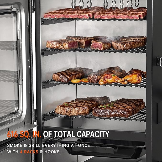 Vertical Pellet Smoker with Cover &amp Meat Probe 4-Rack Electric BBQ Smoker Grill 616 sq in Cooking Space Digital LED Temperature Control for Outdoor Smoking Ribs Brisket Chicken &amp Sausage