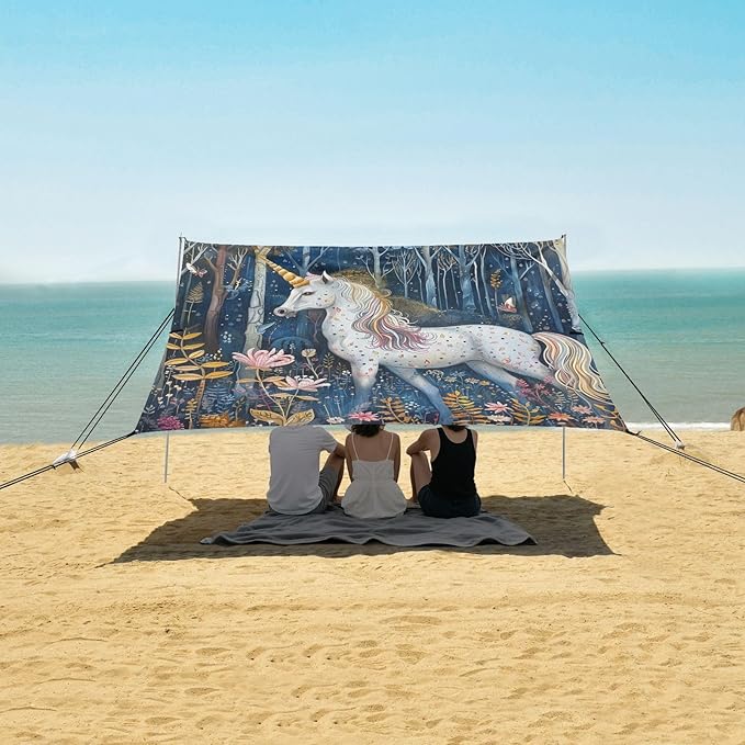 ALAZA Unicorn Forest Magic Beach Tent Sun Shelter Portable Canopy Sunshade for Outdoor Camping Picnics Backyard Fun 10x9 ft