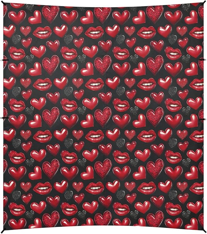 ALAZA Red Lips Hearts Beach Tent Sun Shelter UPF50+ Protection Beach Shade Canopy w/ 4 Sandbags for Outdoor Camping Fishing Backyard Fun Picnic 10x9 ft