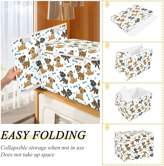 MNSRUU Containers Baskets with Lids Dog Bone Footprint Foldable Storage Bins Organizer with Lid Collapsible Storage Boxes for Home Bedroom Closet Office