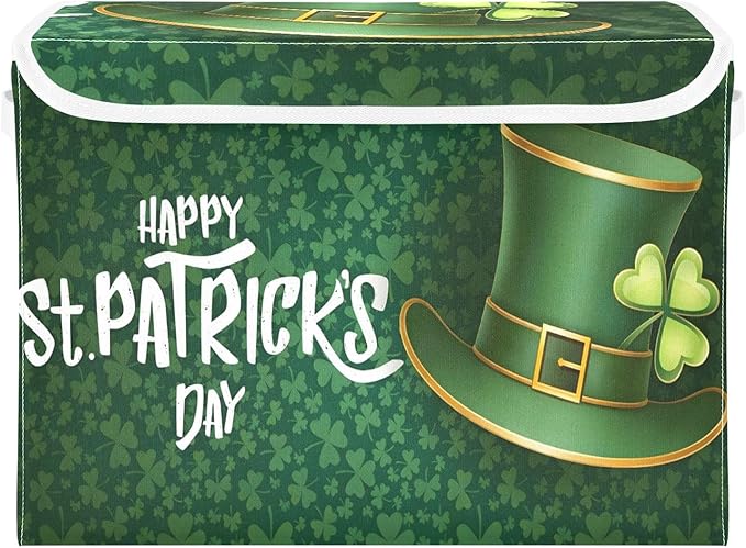 senya St. Patrick's Day Storage Baskets Collapsible Storage Bins with Lids Saint Patrick's Day and Green Hat on Shamrock Storage Boxes Clothes Baskets for Organizing