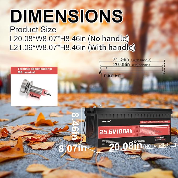 2 Pack Dumfume 24V 100Ah LiFePO4 Lithium Battery 100A BMS2560WH Rechargeable Lithium Iron Phosphate Battery Perfect for RV Solar Off-Grid Camping Home Backup