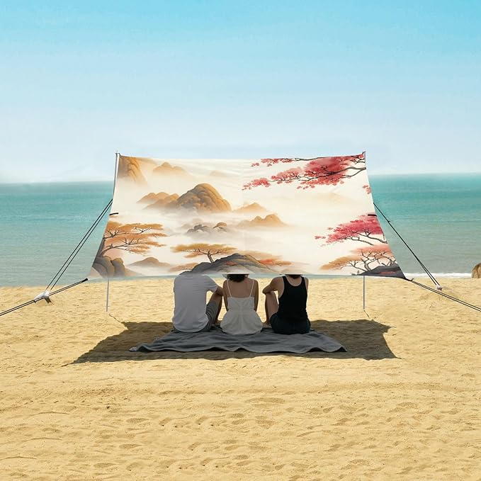 Beach Canopy with Windproof Ropes &amp Sandbags Beach Tent Sun Shade Sun Shelter for Camping Trips Fishing Backyard Fun or Picnics Landscape
