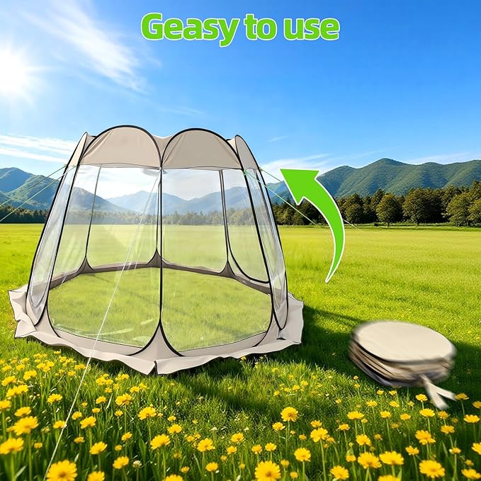 Pop Up Bubble Tent Sports Tent Pop Up Bubble Tents Weather Proof Garden Tents Large Outdoor Camping Shelter with Vent Window 8 Person Screen House for Parties Backyards Hiking Activities Khaki