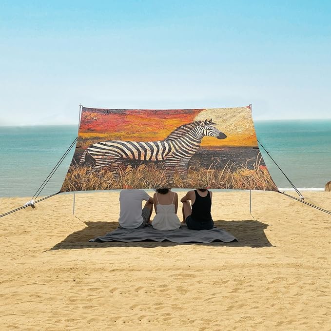 ALAZA Wild Zebra with Sunset Beach Tent Sun Shelter Portable Canopy Sunshade for Outdoor Camping Picnics Backyard Fun 10x9 ft