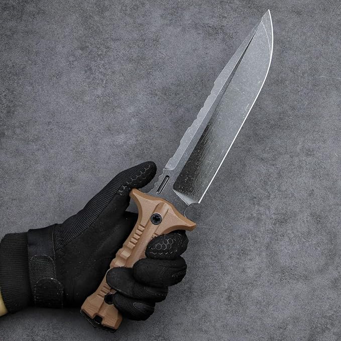 Dragon 12.8 Inch Sleipner Steel Full Tang Fixed BladeOutdoor Camping Tactics KnifeSatin PolishingG10 Handle with leggings Kydex Sheath (Brown handle black blade)