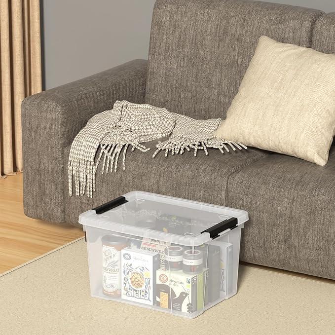 22 Quart Plastic Clear Storage Box with Wheels Plastic Storage Bins with Lids Latching Bins 4 Packs
