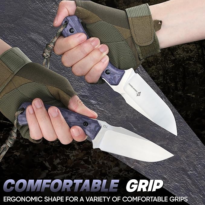 Dream Reach Fixed Blade Knife - D2 Steel Tactical Knife with Ergonomic Full Tang Handle and Kydex Sheath for Outdoor Camping Survival Gift for Men Women Purple