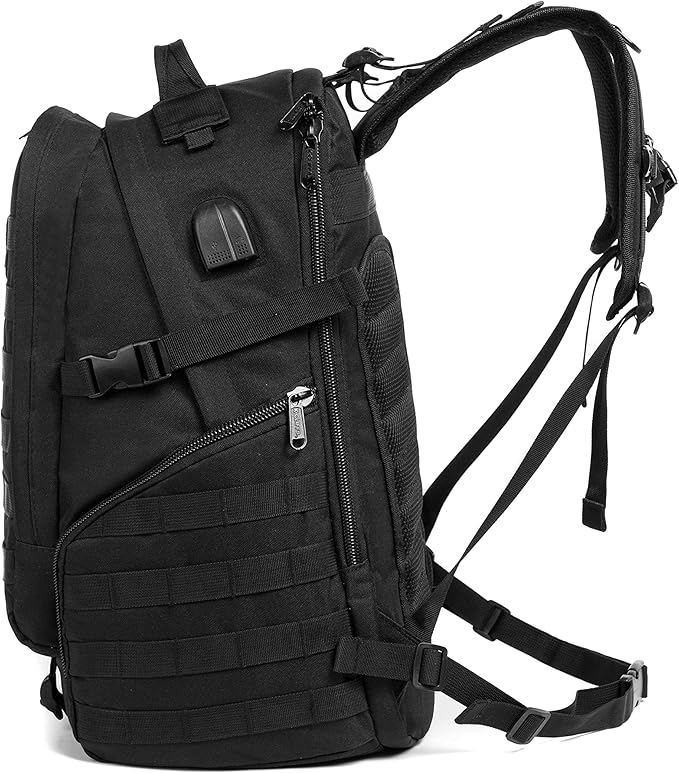 Tactical Travel Backpack Heavy Duty Hiking Laptop Daypack Durable Quality Military Molle Army Lockable Assault Pack Large Student Bookbag Outdoor Traveling Rucksack Black