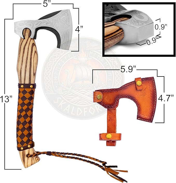 Custom Forged Carbon Steel Viking Style Bearded Axe - Real Hatchet Throwing &amp Camping Axe with Leather Wrap Best Gift for Anniversary Valentine's Day Birthday with Leather Sheath