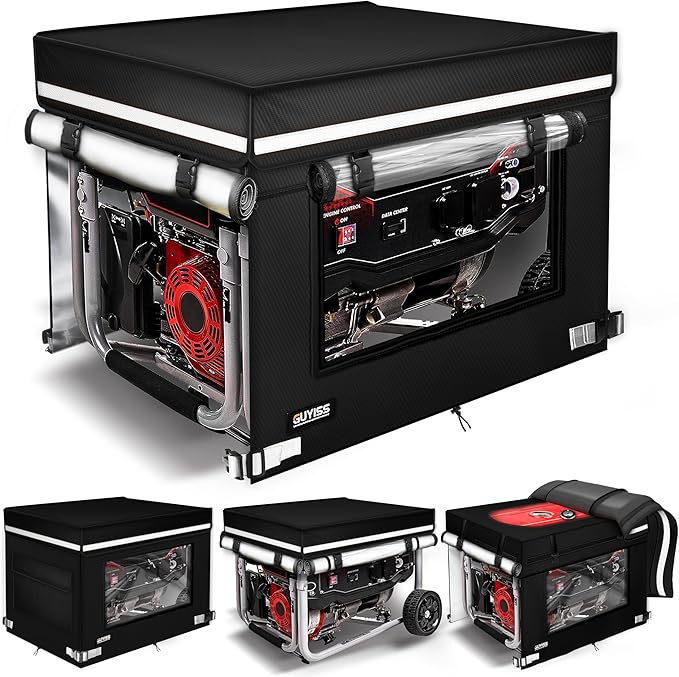 Generator Covers While Running 32x24x24 inch Generator Cover 900D+210D Heavy Duty Waterproof PVC Transparent Visual Operation Window Top Can Be Opened for Refueling. Black