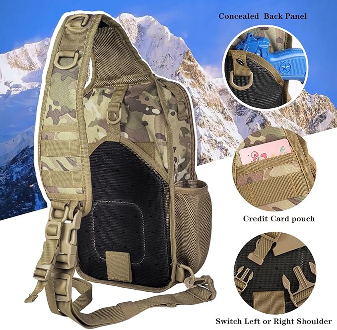 Tactical Shoulder Sling Bag Small Chest Pack 13L Backpack for Men Outdoor Sports CP Camo