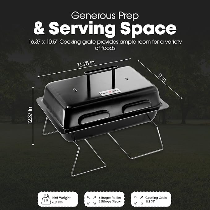 GasOne GPT-25 Propane Burner Gas Grill with Foldable Legs – Portable Grill Propane BBQ Grills with Adjustable Regulator – Heavy Duty Metal Construction – Easy to Assemble Compact Foldable Design